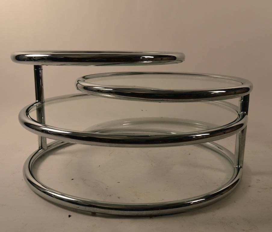 Adjustable Chrome Mechanical Disk Table with Glass Surfaces - 8