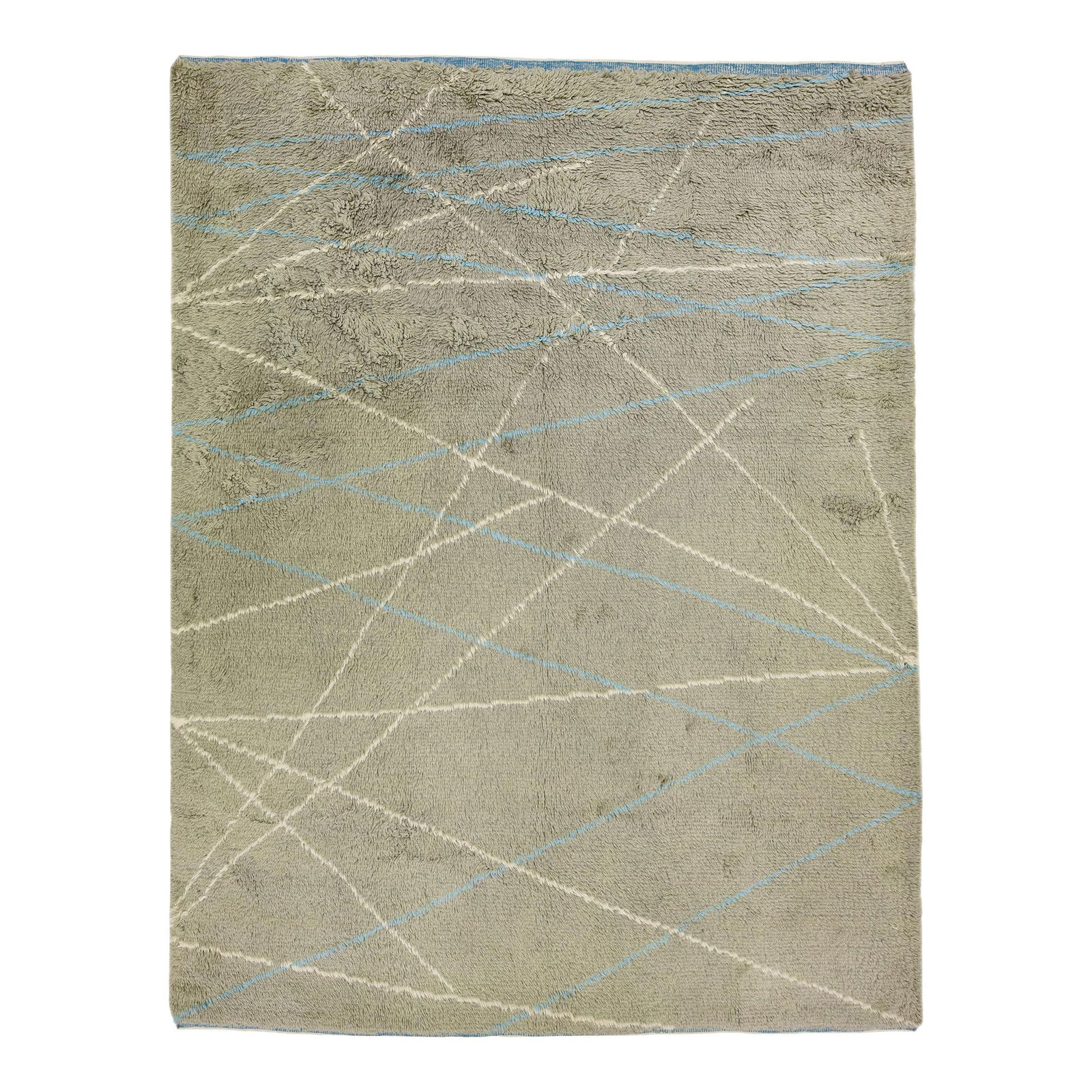 Modern Moroccan Gray Wool Rug 9' x 12' Tribal Design: Modern Moroccan Gray Wool Rug 9' x 12' Tribal Design Enhance your living space with this stunning hand-knotted modern Moroccan style rug, crafted from the finest wool. Featuring a captivating tribal d
