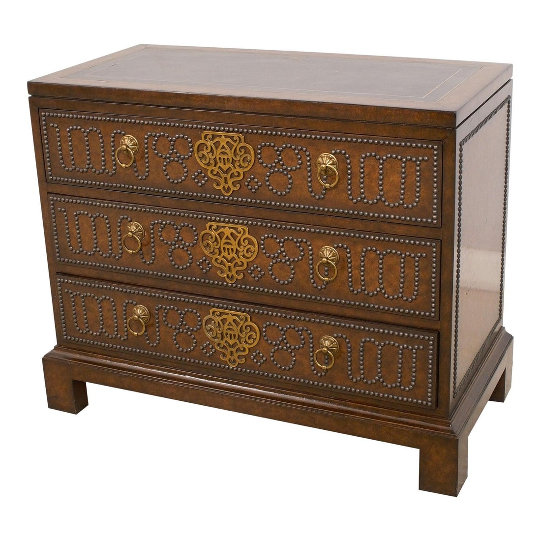 Maitland Smith Leather Chest with Marble Top and Brass Trim (1 of 10)