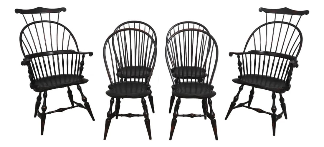 Set of 6 Dr Dimes Ebonized Windsor Armchairs with Fine Carved Details (1 of 10)