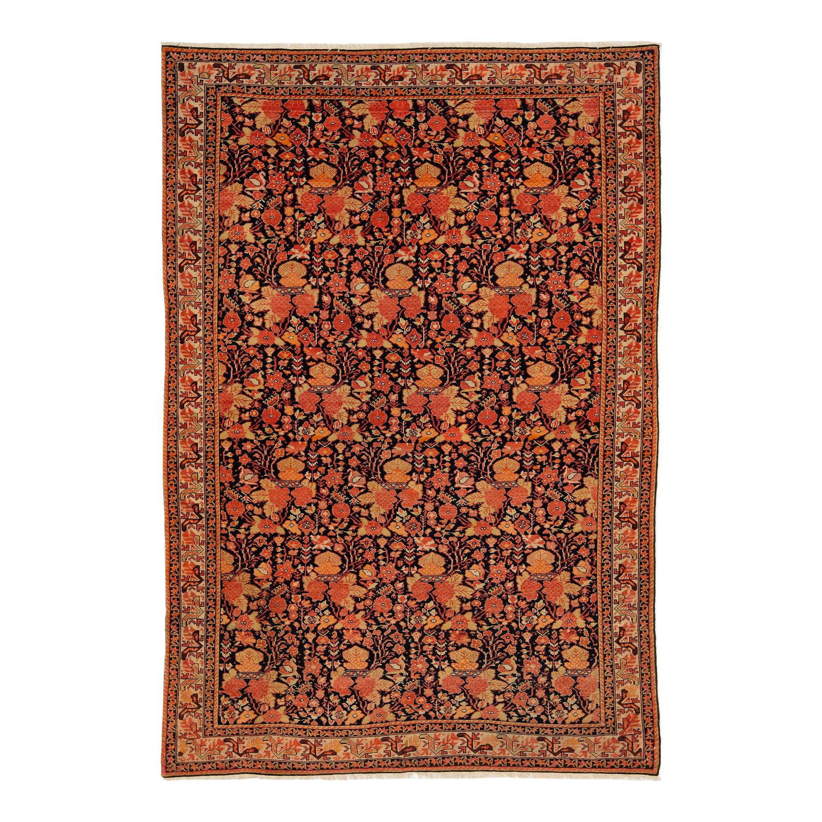 Antique 4'2 x 6'1 Persian Malayer Wool Rug Floral Design Orange (1 of 7)