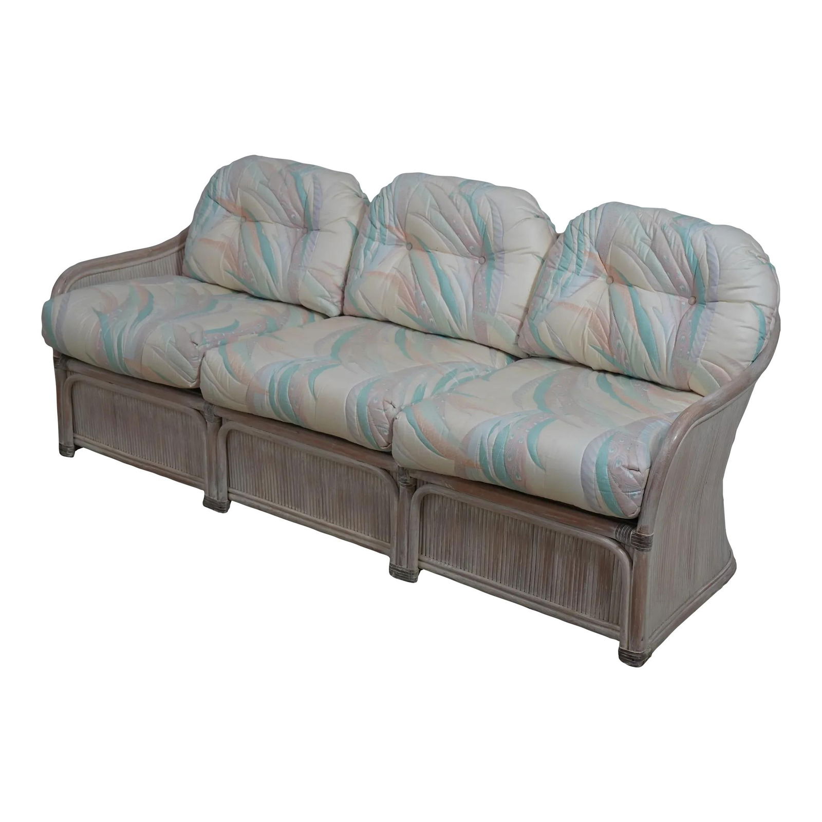 Henry Link Bamboo Form Sofa White Wash Finish 40 Years Old: Henry Link Bamboo Form Sofa White Wash Finish 40 Years Old Introducing a stunning Henry Link Modern Design Bamboo Form Sofa, approximately 40 years old. This exceptional piece features a modern white