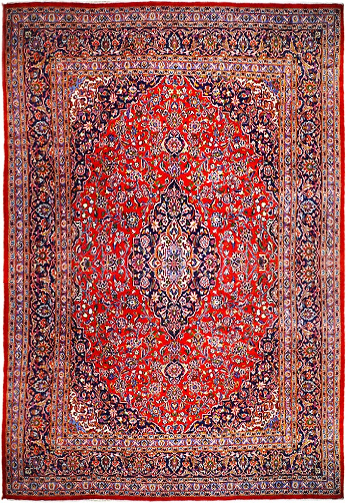 Exquisite 9.9 x 12.8 Red Handmade Persian Kashan Rug: Exquisite 9.9 x 12.8 Red Handmade Persian Kashan Rug Free continental US Shipping Experience the elegance of this stunning 9.9 x 12.8 Red Handmade Semi Antique Persian Kashan Style Rug. Handcrafted by