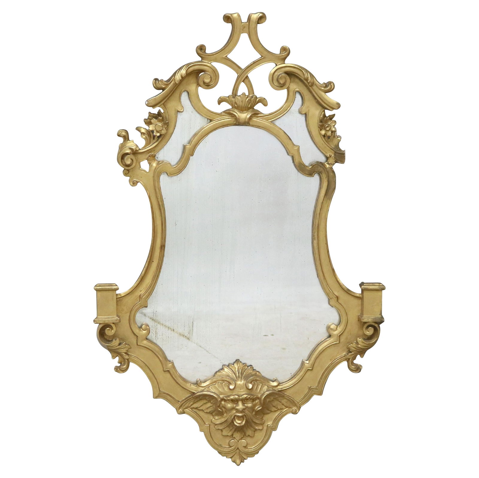 Antique Baroque Giltwood Wall Mirror Wind God C1920: Antique Baroque Giltwood Wall Mirror Wind God C1920 This exquisite Antique Italian Continental Baroque Figural Wind God Giltwood Wall Mirror, dating from circa 1920, showcases the grandeur of Baroque