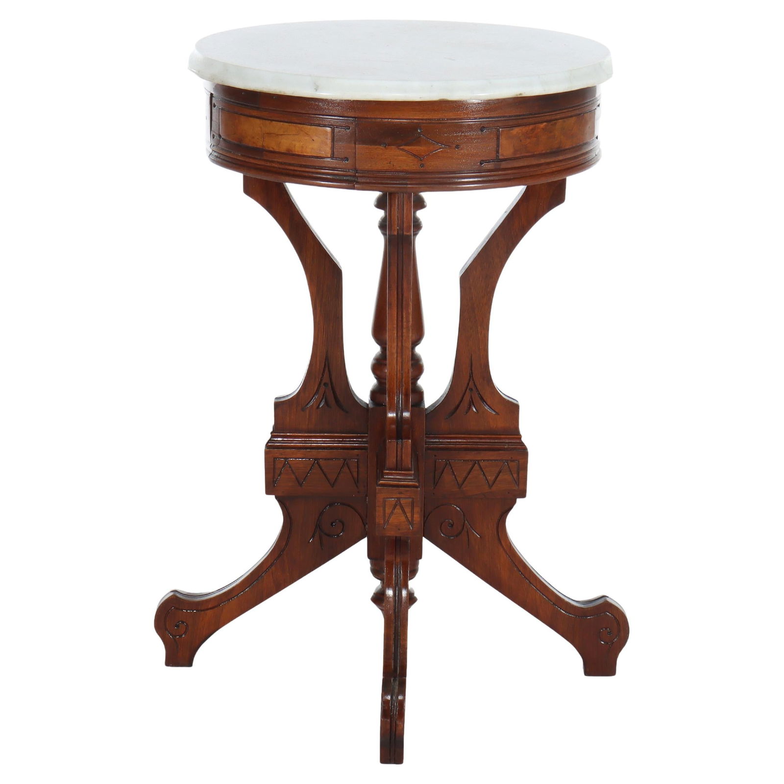 Eastlake Style Walnut and Burl Side Table with Marble Top Circa 1890 (1 of 9)