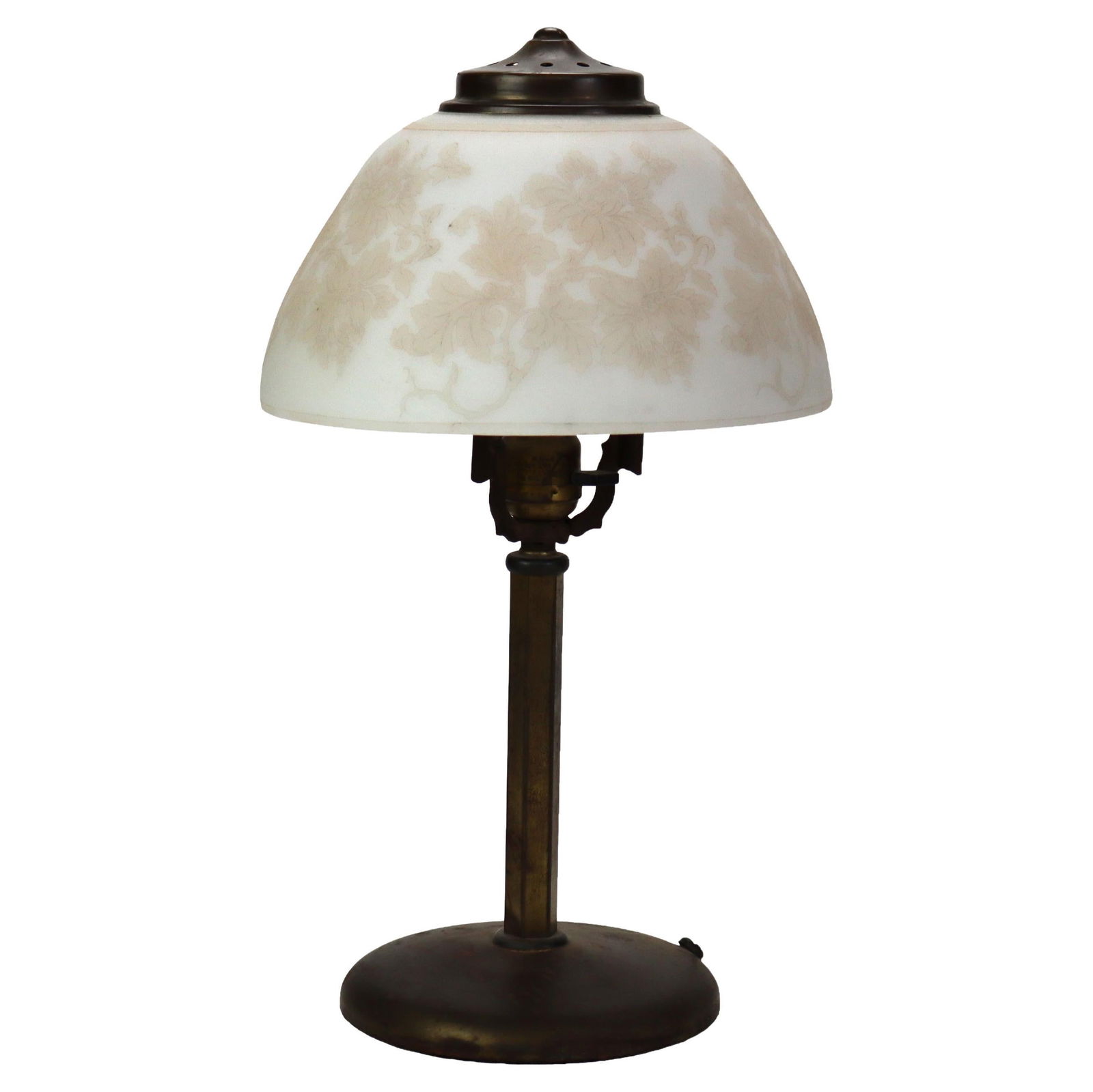 Early 20th Century Floral Acid Etched Glass Shade Table Lamp (1 of 7)