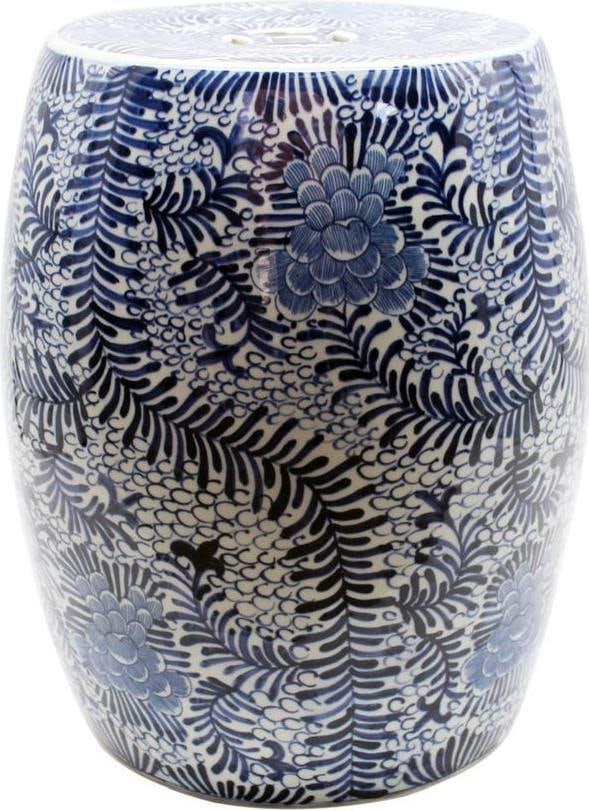 Handmade Chinese Style Garden Stool Blue Porcelain Blooming Flowers (1 of 1)