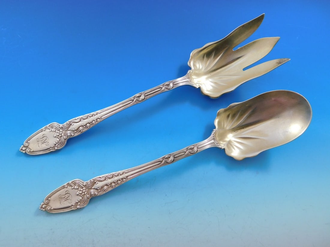 Tiffany & Co. Broom Corn Sterling Silver Salad Serving Set 2-Piece Gold-Washed (1 of 5)
