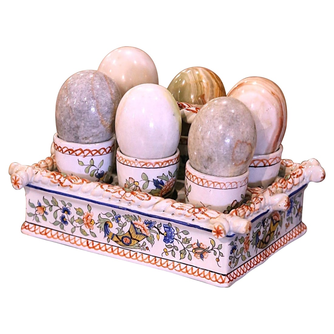Antique Desvres Faience Egg Holder Basket Early 20th Century Hand-Painted (1 of 13)
