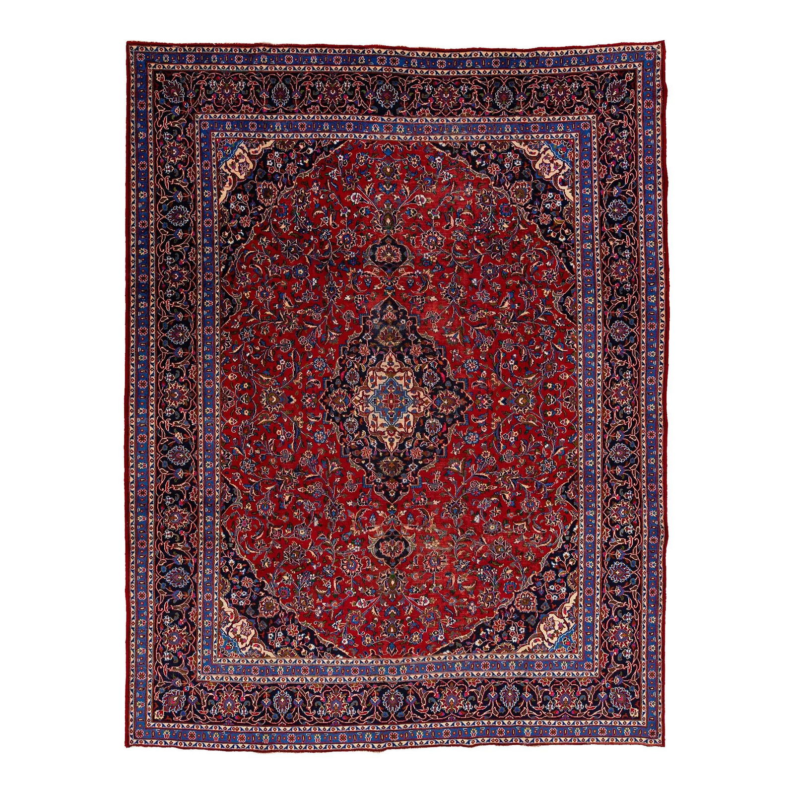 Vintage Persian Kashan Wool Rug Red Floral Medallion 9'6 x 13'1 (1 of 10)