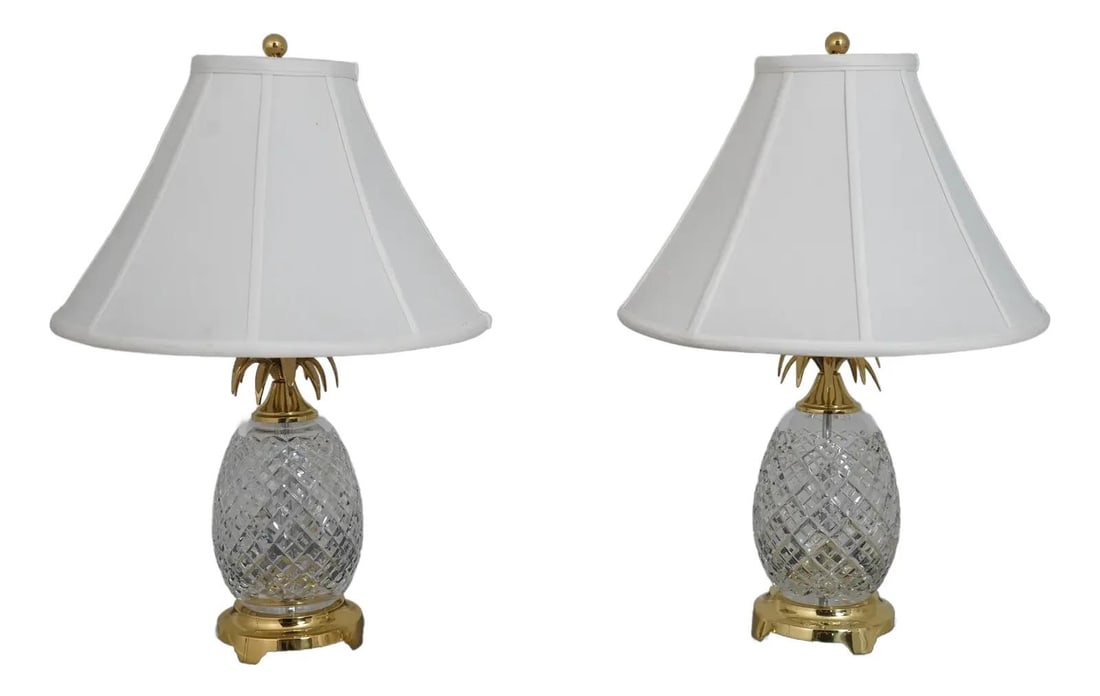 Elegant Waterford Crystal Brass Pineapple Lamps Pair 25.5" Tall (1 of 10)