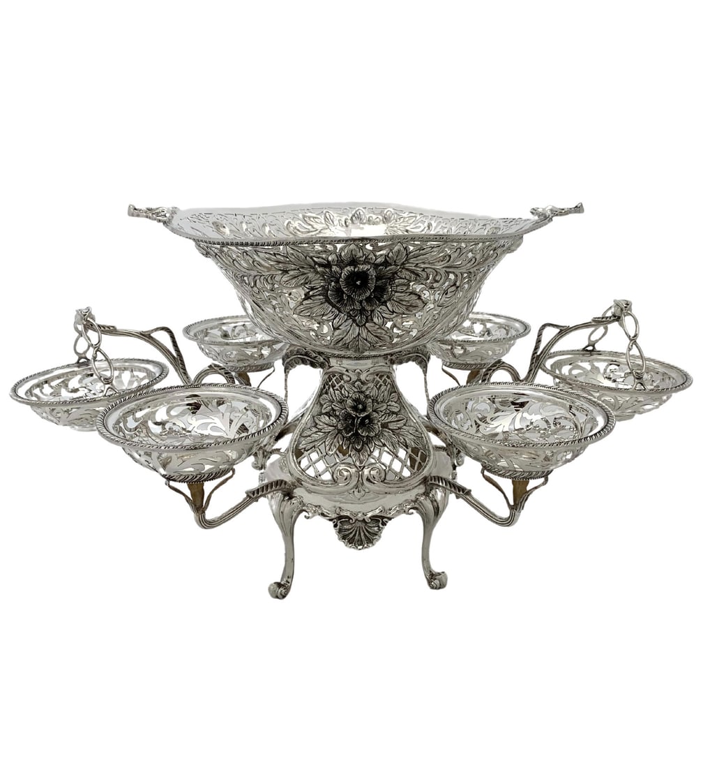 Elegant 7 Piece 925 Sterling Silver Floral Leaf Epergne Centerpiece (1 of 4)