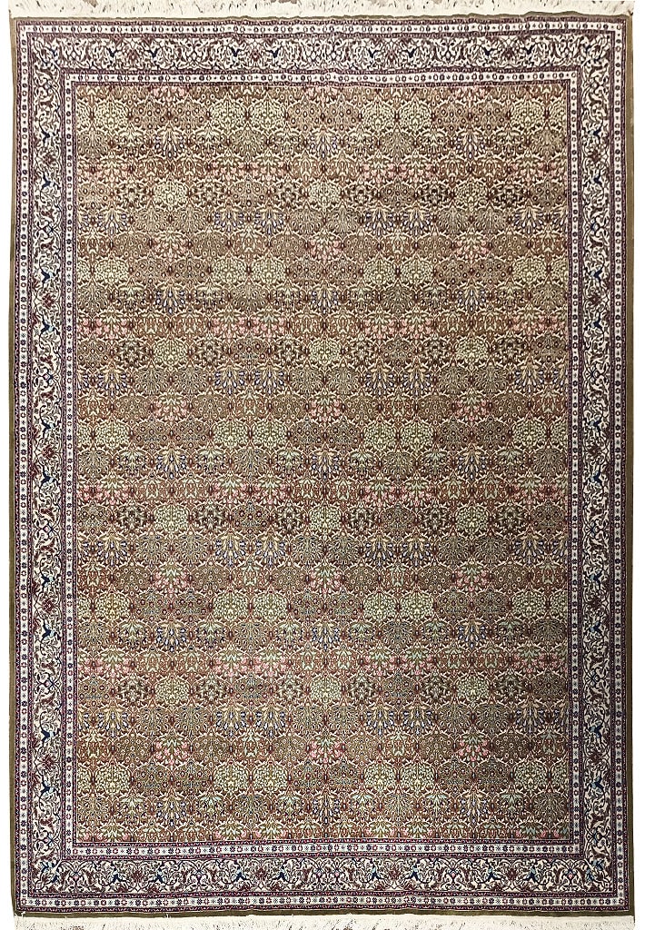 10.5 x 15.6 Green Hereke Wool Antique Area Rug Handmade in Turkey (1 of 12)