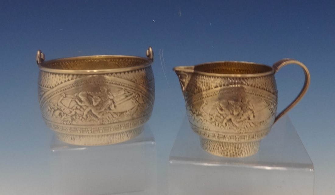 Aurora by Gorham Sterling Silver Sugar Creamer Set 3 Cherubs 1880 (1 of 7)