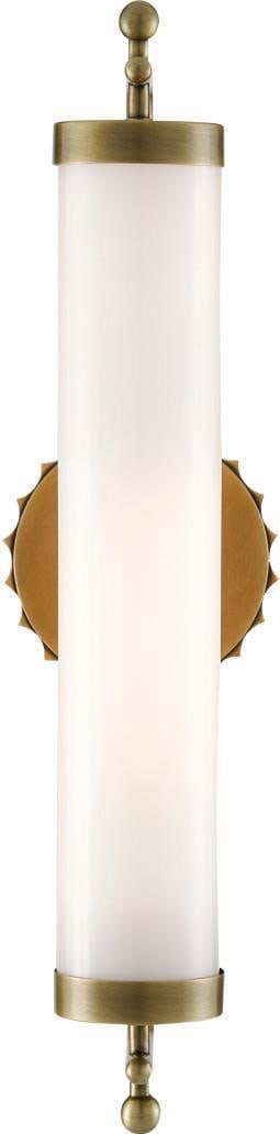 Currey Latimer Brass Wall Sconce UL-Listed Damp Location: Currey Latimer Brass Wall Sconce UL-Listed Damp Location Enhance your home's elegance with this versatile antique-style brass sconce. Designed to fit beautifully in any space, this wall sconce is craf