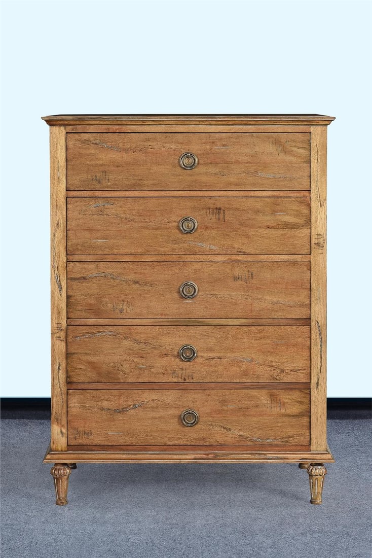 Milano Beachwood Tall Chest with 5 Spacious Drawers: Milano Beachwood Tall Chest with 5 Spacious Drawers Introducing the Milano Tall Chest, a stylish and functional addition to your home. This chest features five spacious drawers, perfect for organizing