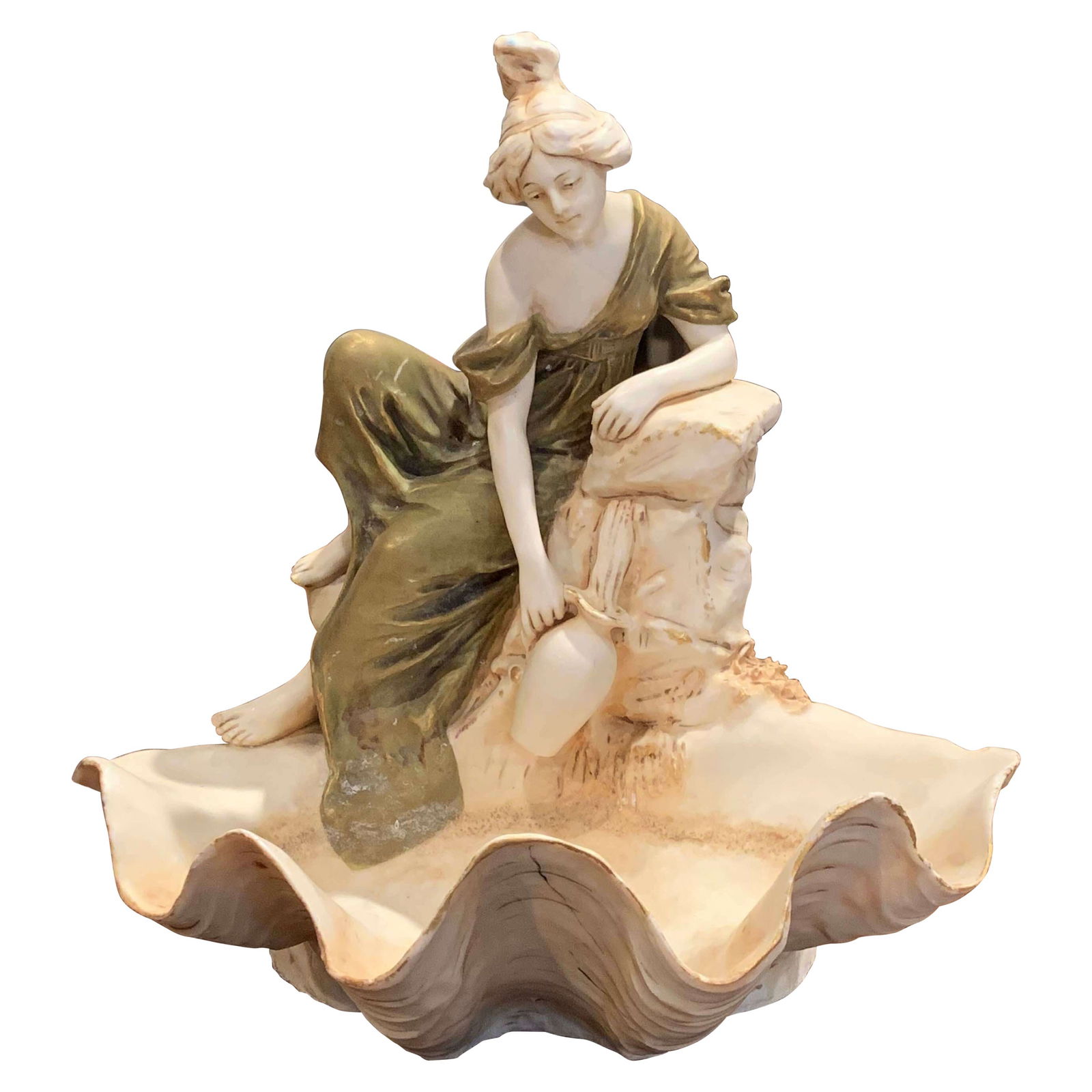 Czech Royal Dux Art Nouveau Woman Sculpture 9.25" Porcelain 1930: Czech Royal Dux Art Nouveau Woman Sculpture 9.25" Porcelain 1930 This exquisite Early 20th Century Czech Royal Dux Bohemian Carved Porcelain Woman Sculpture is a remarkable piece of Art Nouveau crafts