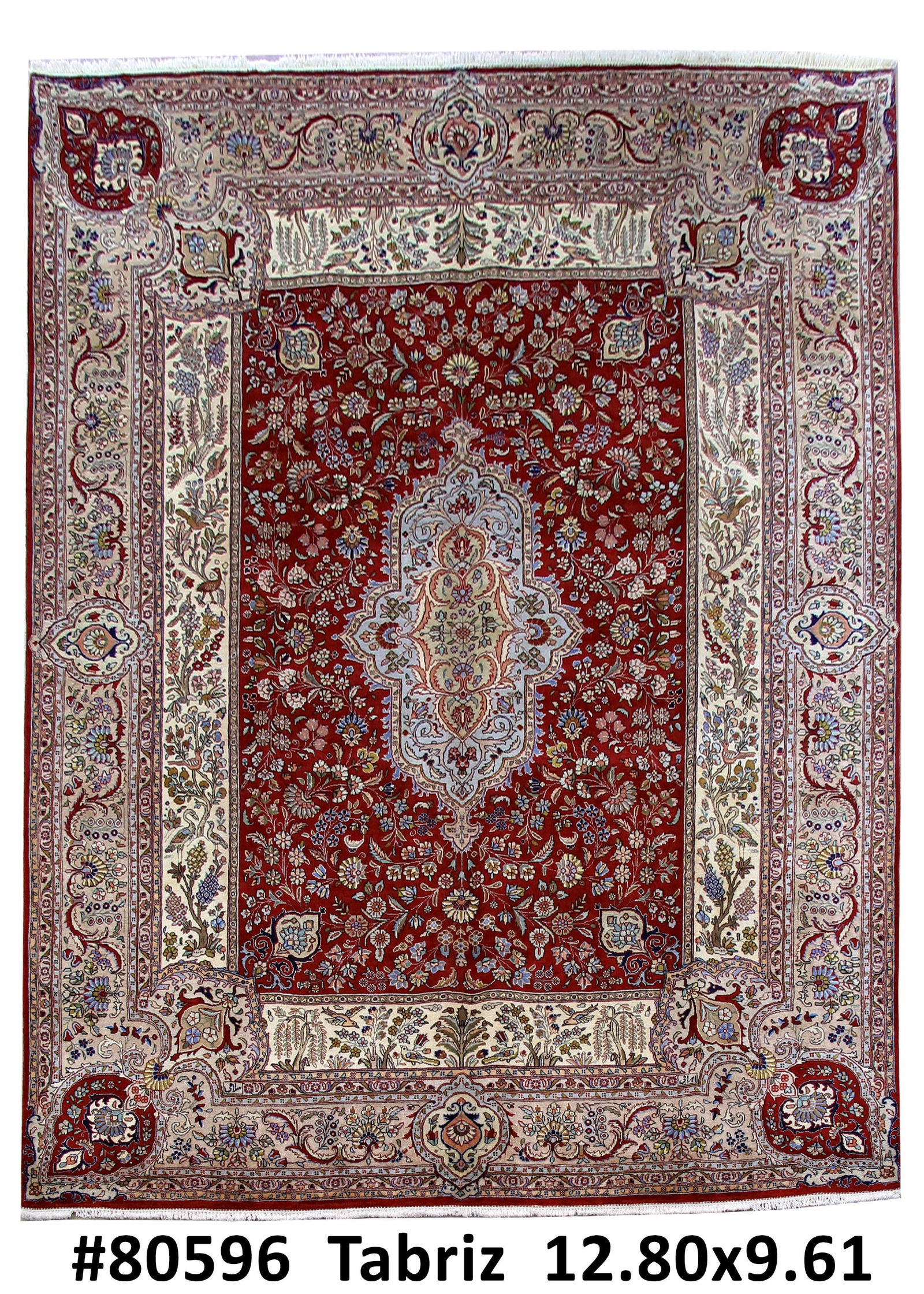9.7 x 12.10 Red Hand-Knotted Persian Tabriz Area Rug (1 of 6)