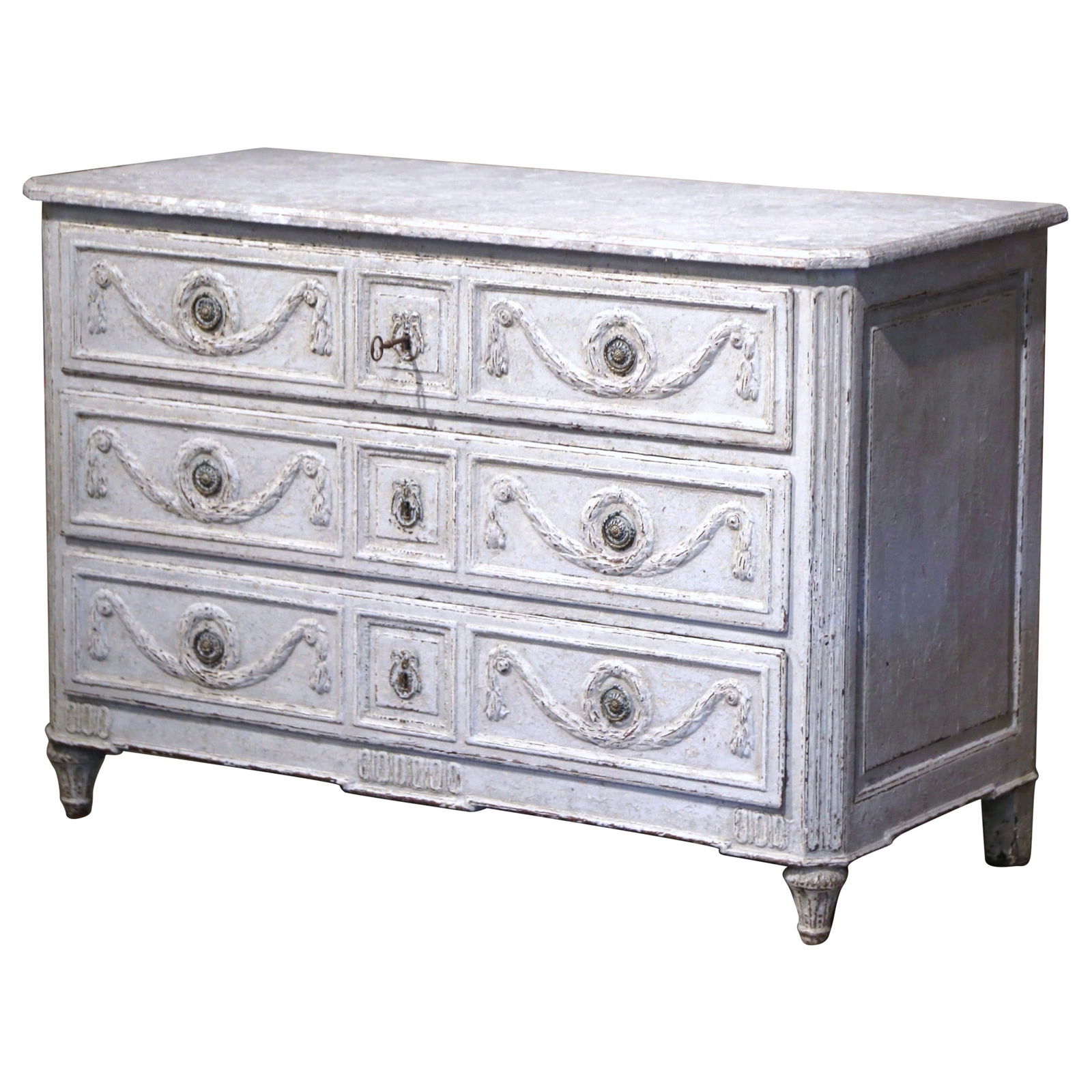 Antique 18th Century Louis XVI Carved Commode with Faux Marble Top (1 of 15)