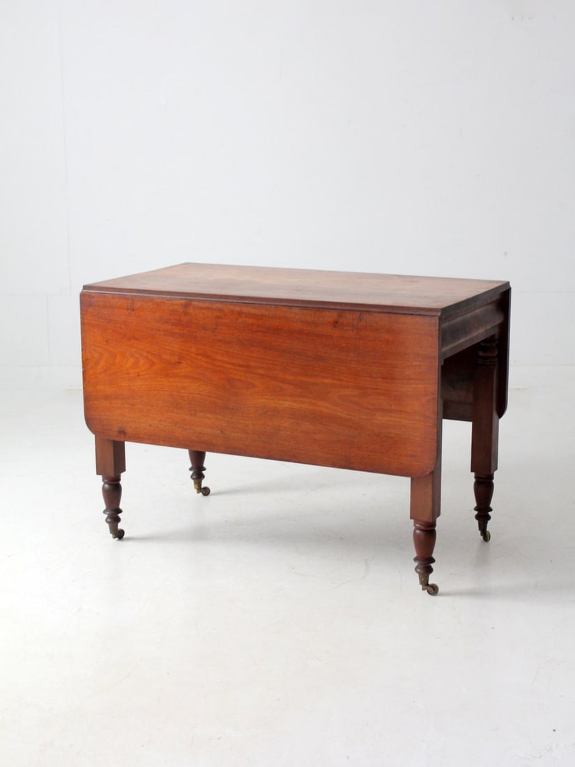 Mid-19th Century Mahogany Drop Leaf Dining Table with Brass Casters (1 of 18)