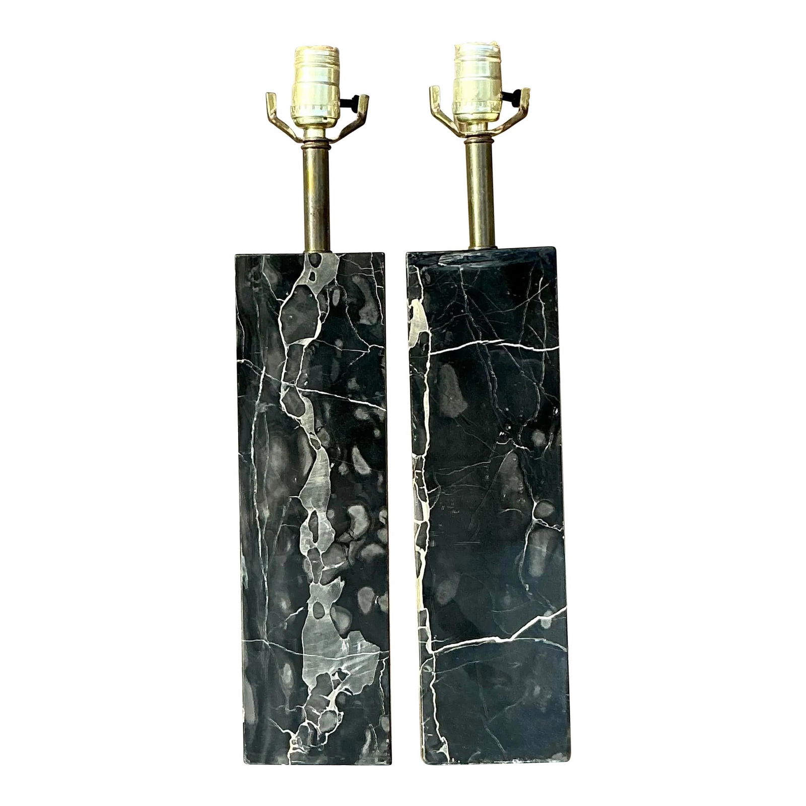 Vintage Boho Black Marble Lamp Pair 19.75 Inch (1 of 8)