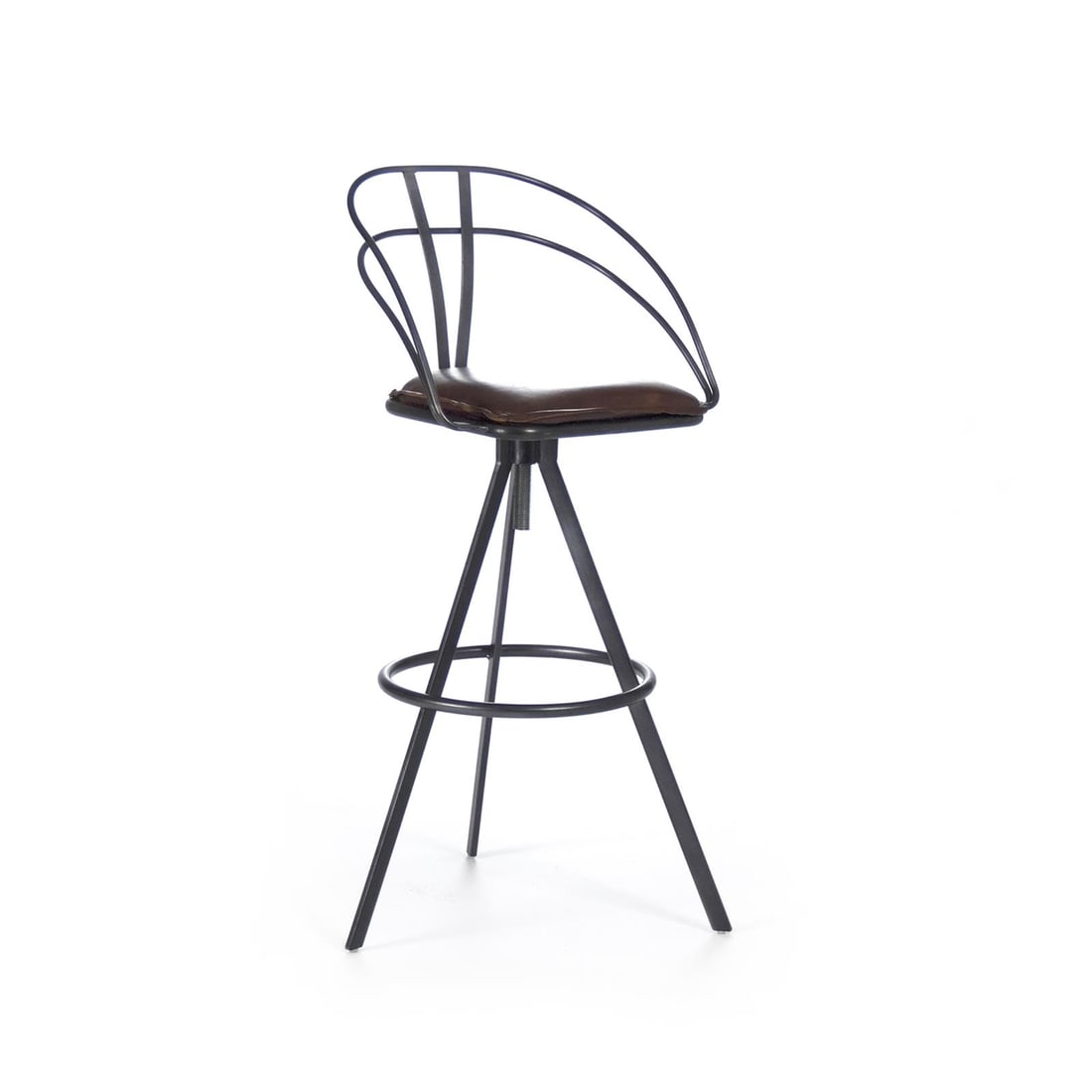 Zentique Nathan Bar Stool Industrial Ebony Leather Finish: Zentique Nathan Bar Stool Industrial Ebony Leather Finish Introducing the Nathan Bar Stool, a stylish addition to your industrial-themed space. This stool features a sleek ebony leather finish that co