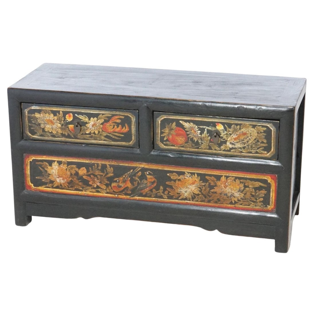 Chinese 20th Century Hand Painted Low Chest with Garden Birds (1 of 8)