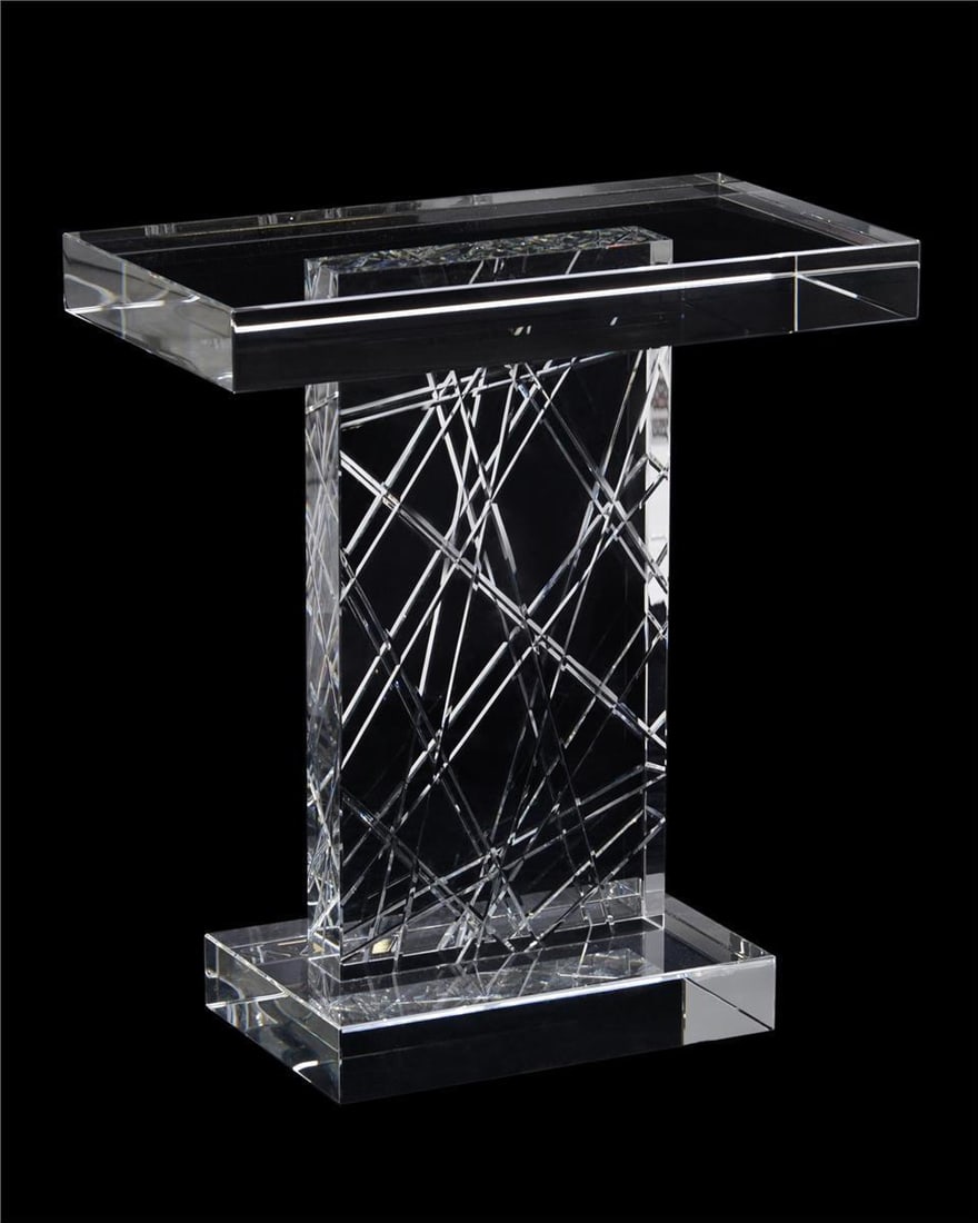 John-Richard Geometric Etched Crystal Accent Table 20H 18W 10D (1 of 3)