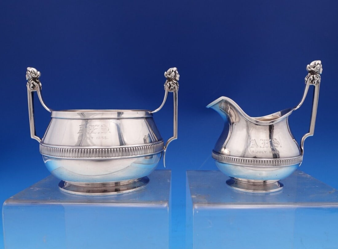 Gorham Bust Sterling Silver Sugar & Creamer Set 1868 Victorian: Gorham Bust Sterling Silver Sugar & Creamer Set 1868 Victorian Discover a rare Victorian-era figural bust sugar and creamer set crafted by Gorham, dated July 9, 1868. This exquisite collection feature