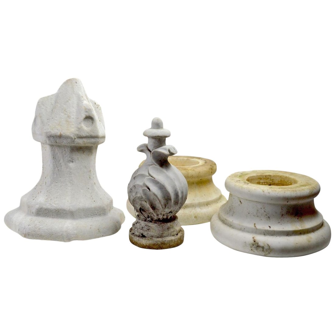 Set of 4 White Marble Architectural Garden Fragments: Set of 4 White Marble Architectural Garden Fragments Enhance your space with this exquisite group of four architectural garden marble fragments. This collection includes two pedestal bases measuring 9