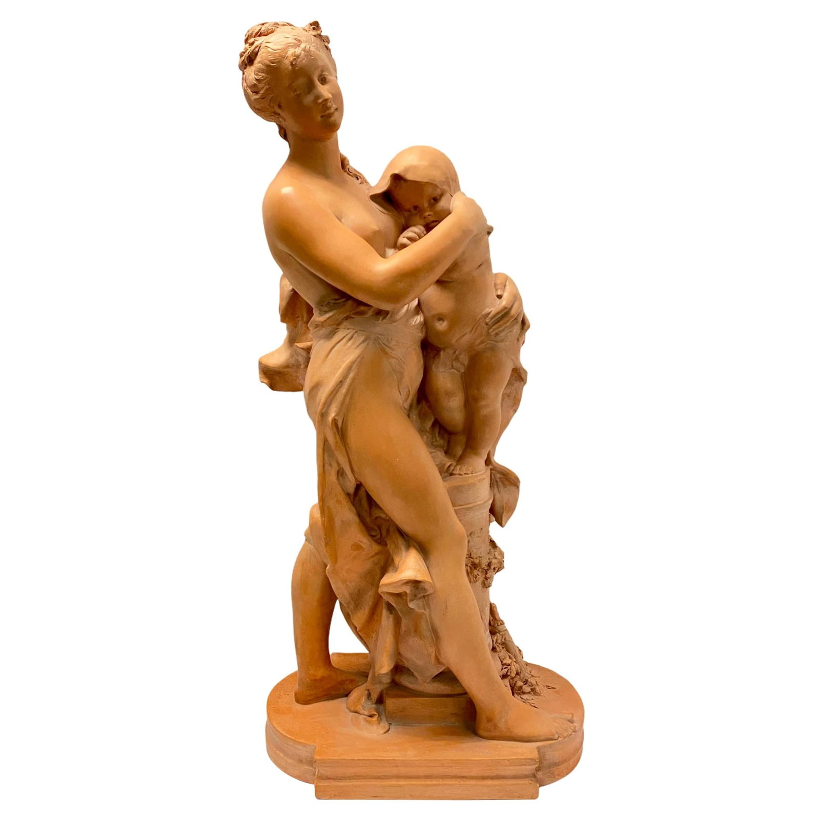 Neoclassical French Terracotta Mother and Child Sculpture Signed Rougelet: Neoclassical French Terracotta Mother and Child Sculpture Signed Rougelet This is a finely crafted French neoclassical terracotta sculpture depicting a mother and child, signed by artist Benoit Rougel