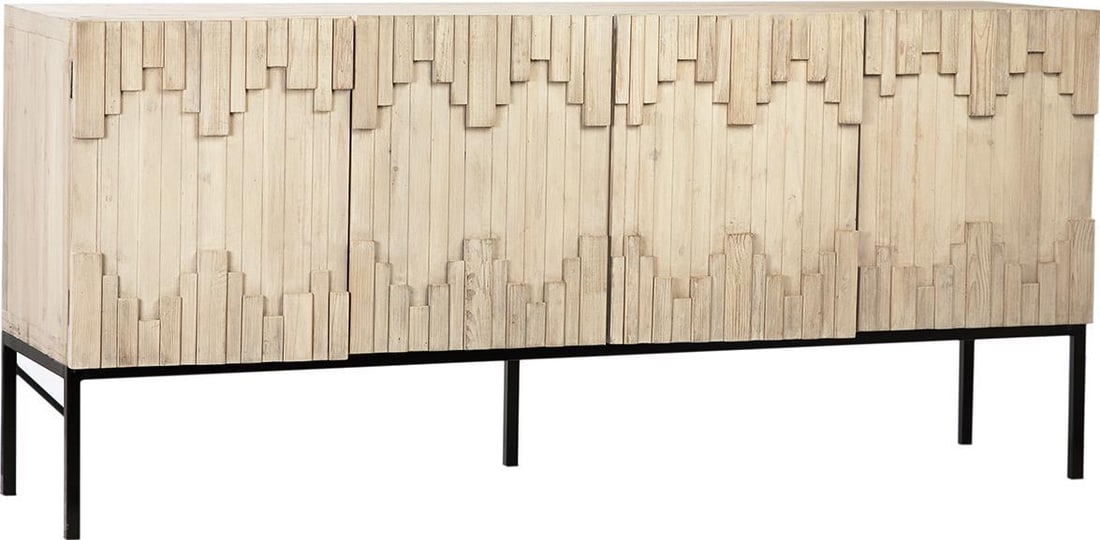 Mabini French Style Reclaimed Pine & Iron Sideboard: Mabini French Style Reclaimed Pine & Iron Sideboard This Elegant Pine Wood & Iron Mabini Sideboard beautifully combines modern design with rustic charm. Featuring a sturdy black iron base, the sideboa