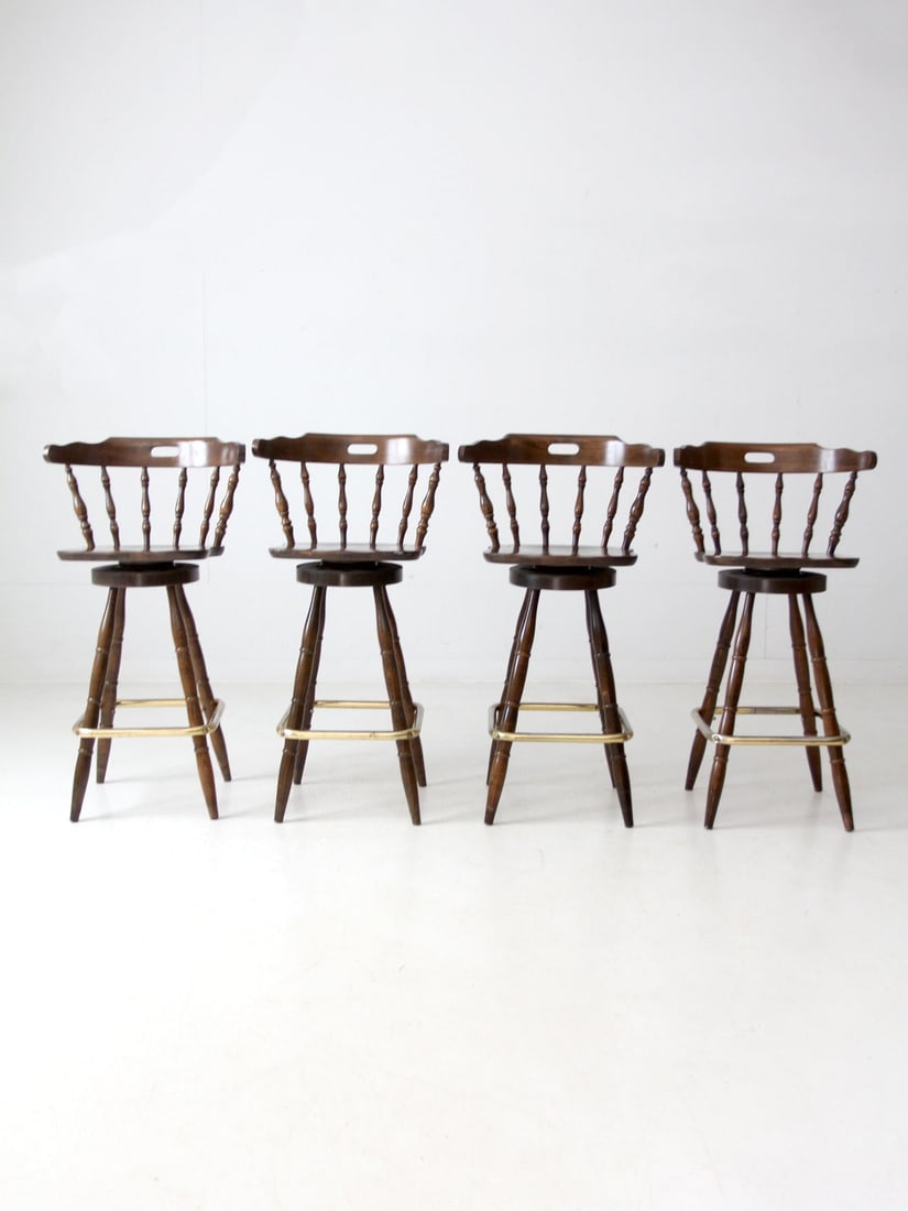 Vintage Pub-Style Bar Stools Set of 4 with Swivel Seats (1 of 18)