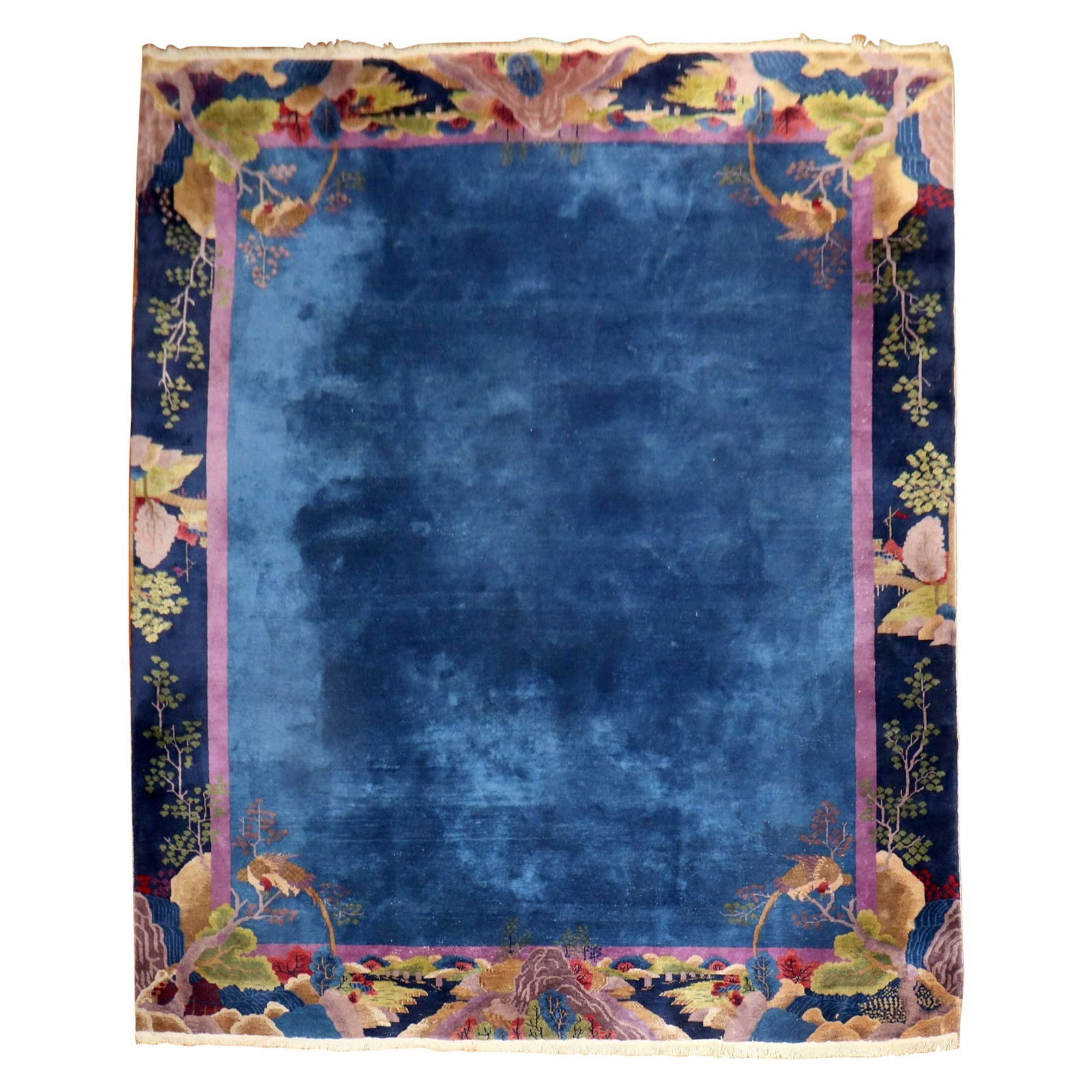 Exotic Blue Chinese Art Deco Hand-Woven Wool Rug 104 x 138 in (1 of 13)
