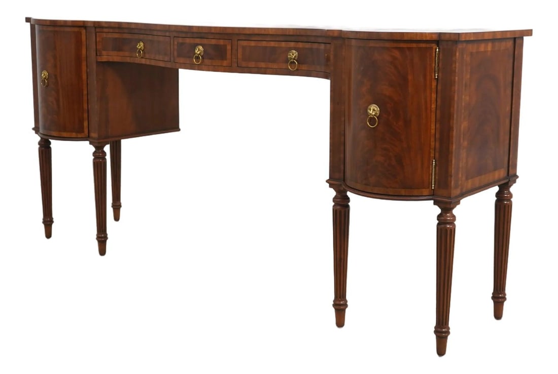 Sheraton Style Mahogany Sideboard with Kneehole Design and Brass Lion Pulls (1 of 10)