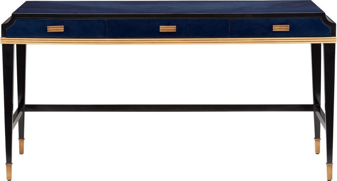 Currey Kallista Desk Regency Style Finish Wood Brass: Currey Kallista Desk Regency Style Finish Wood Brass Introducing the Majestic Kallista Desk, a sophisticated addition to your workspace that embodies vintage charm. Crafted with a blend of engineered