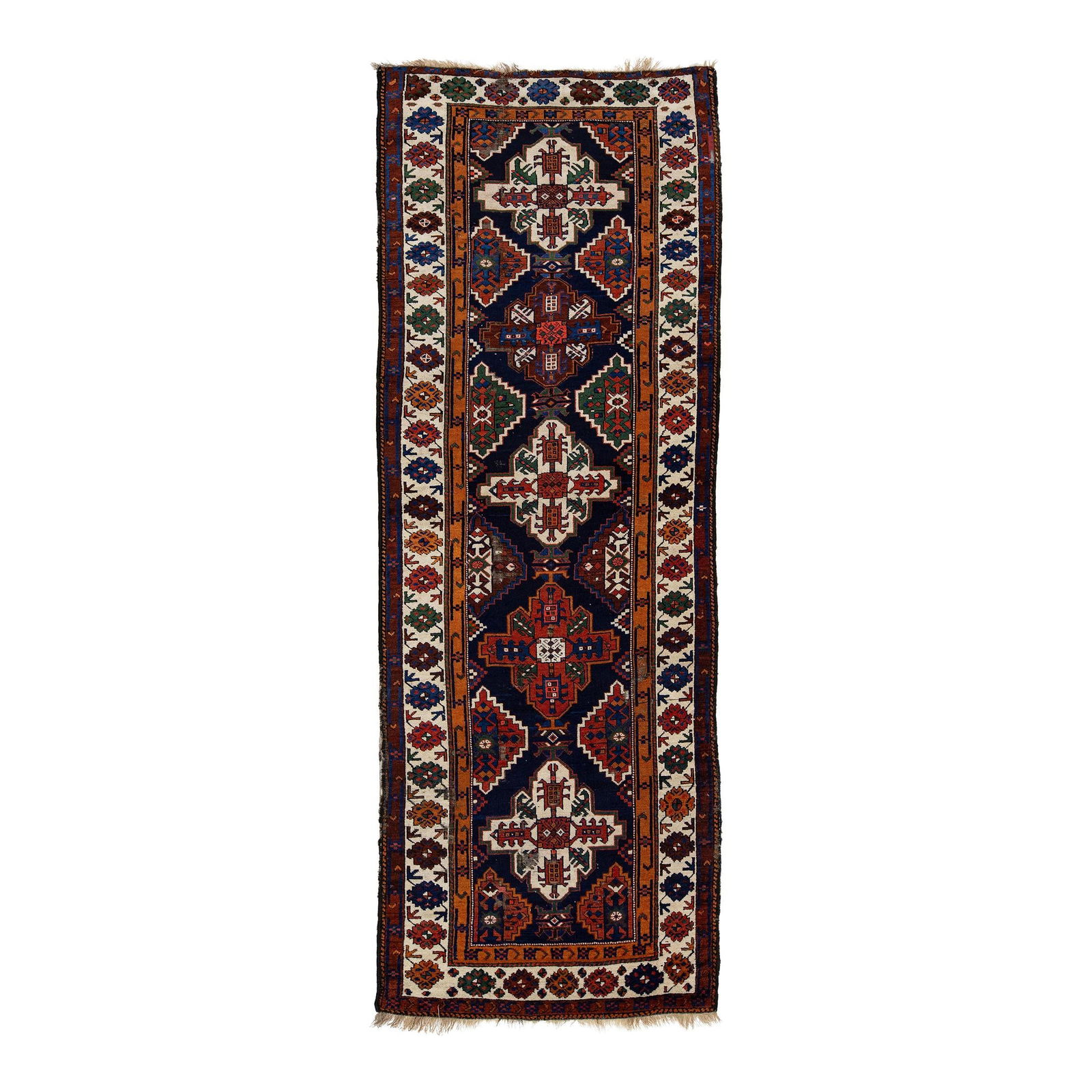 Handmade Blue Caucasian Geometric Wool Rug 3'8'' x 10'2'' (1 of 10)