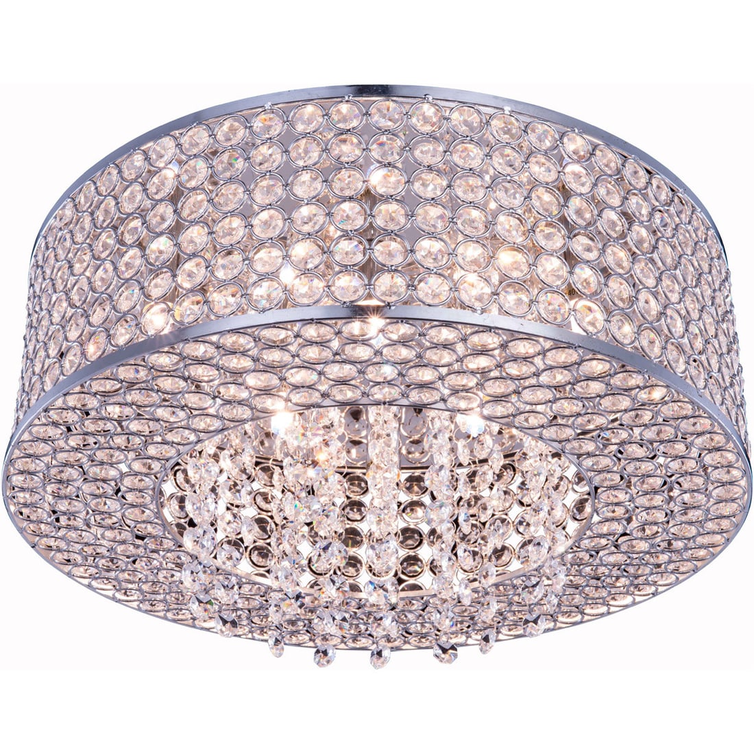 Amelie 16 Inch Crystal Chrome Flush Mount Chandelier with Six Lights: Amelie 16 Inch Crystal Chrome Flush Mount Chandelier with Six Lights This modern flush mount chandelier from the Amelie collection features a chrome-finished circular frame adorned with royal-cut clea