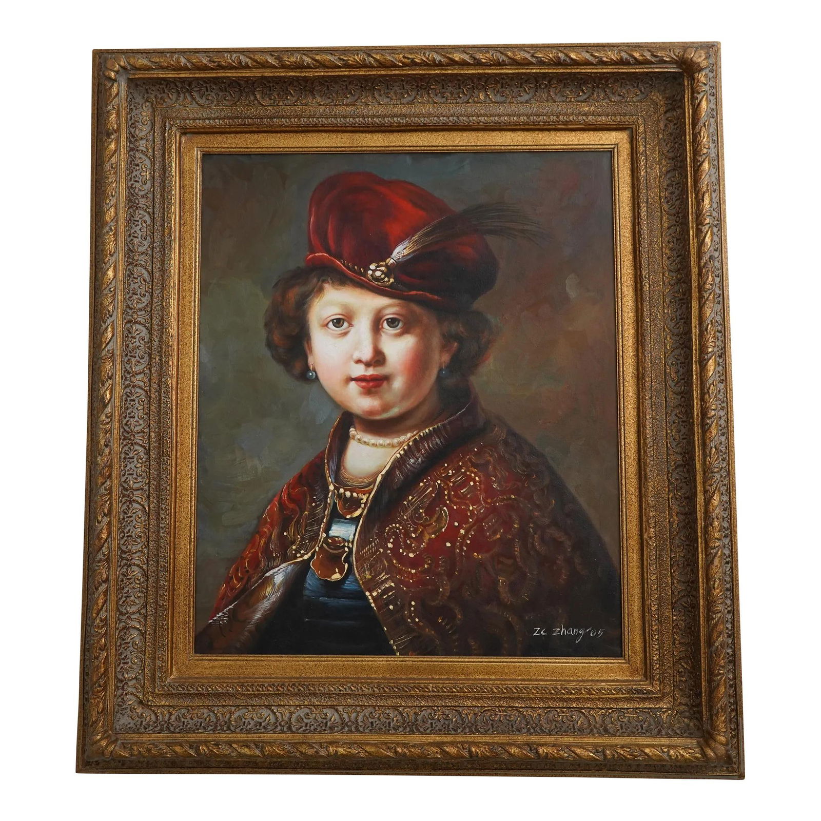 Ornate Gold Framed Victorian Queen Oil Painting 30w x 34h: Ornate Gold Framed Victorian Queen Oil Painting 30w x 34h This stunning framed oil painting on canvas depicts a Victorian queen, showcasing vibrant colors and intricate details. The artwork is encased