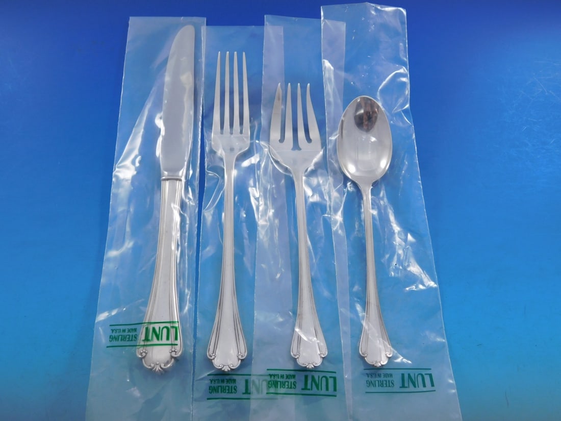 Lunt Delicacy Sterling Silver Flatware Set for 6, 24 Pieces with Wooden Caddy: Lunt Delicacy Sterling Silver Flatware Set for 6, 24 Pieces with Wooden Caddy Experience elegance with the Delicacy by Lunt Sterling Silver Flatware Set, designed for service of six. This exquisite se