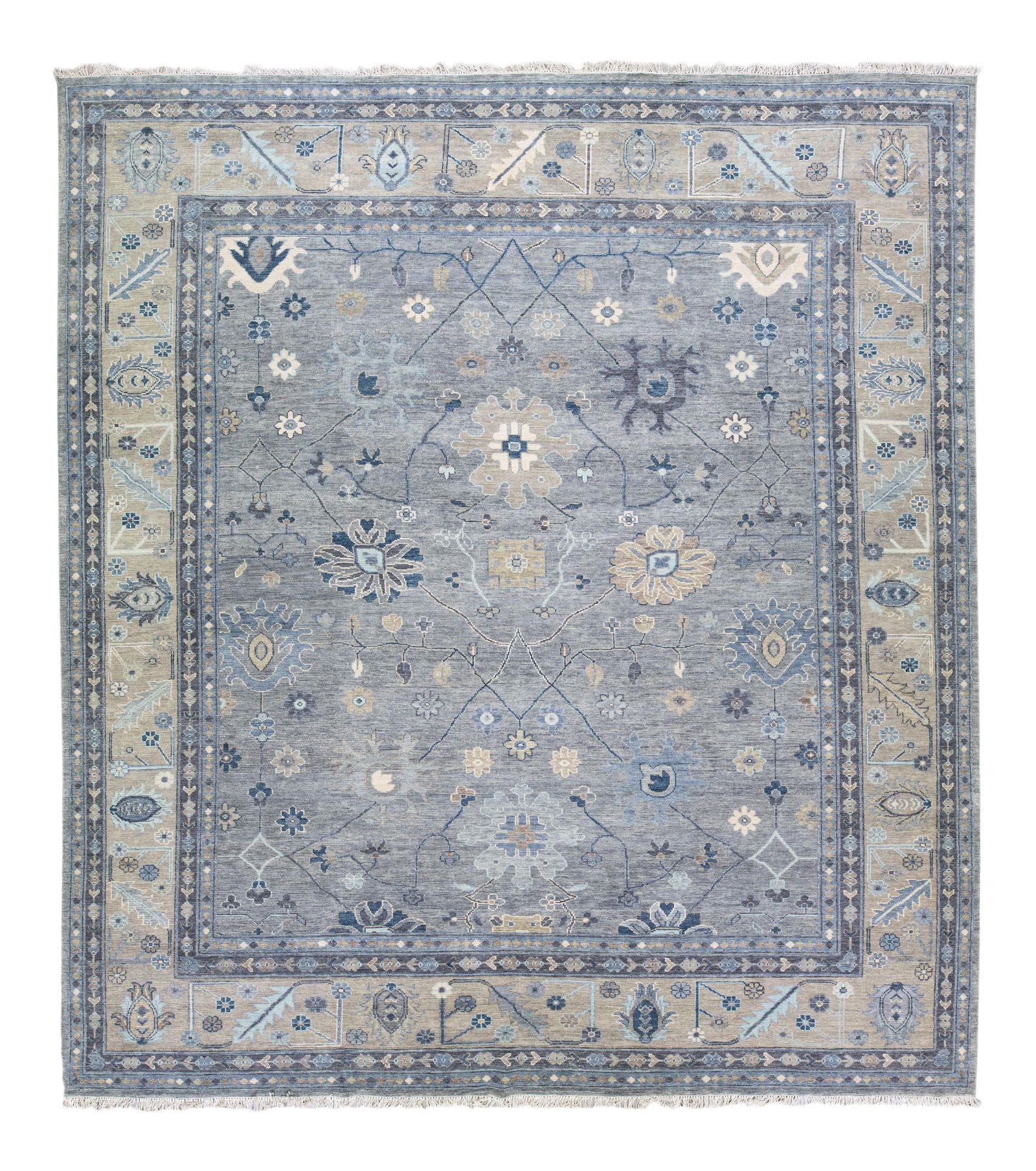 Oversized Modern Oushak Wool Rug Gray Beige Floral Design 13' x 15' (1 of 10)