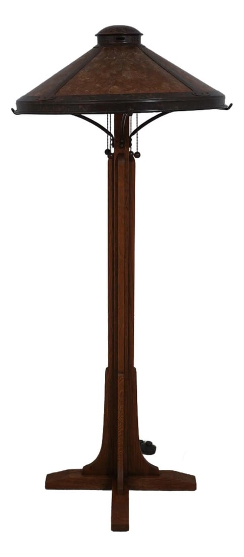 Mission Oak Arts & Crafts Tall Floor Lamp with Copper Shade (1 of 10)