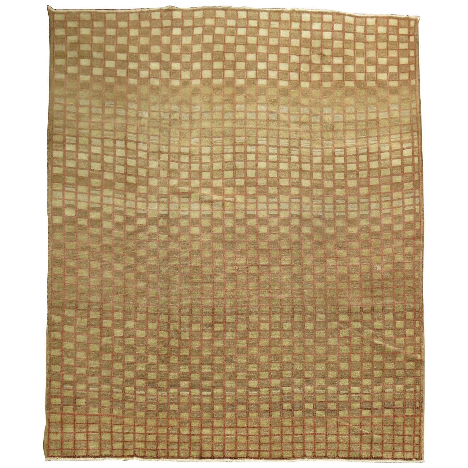 Brown Anatolian Wool Rug with Checkerboard Pattern from 1950s Turkey: Brown Anatolian Wool Rug with Checkerboard Pattern from 1950s Turkey This vintage Turkish Anatolian rug from the mid-20th century features a handmade checkerboard pattern set against a brown backgroun