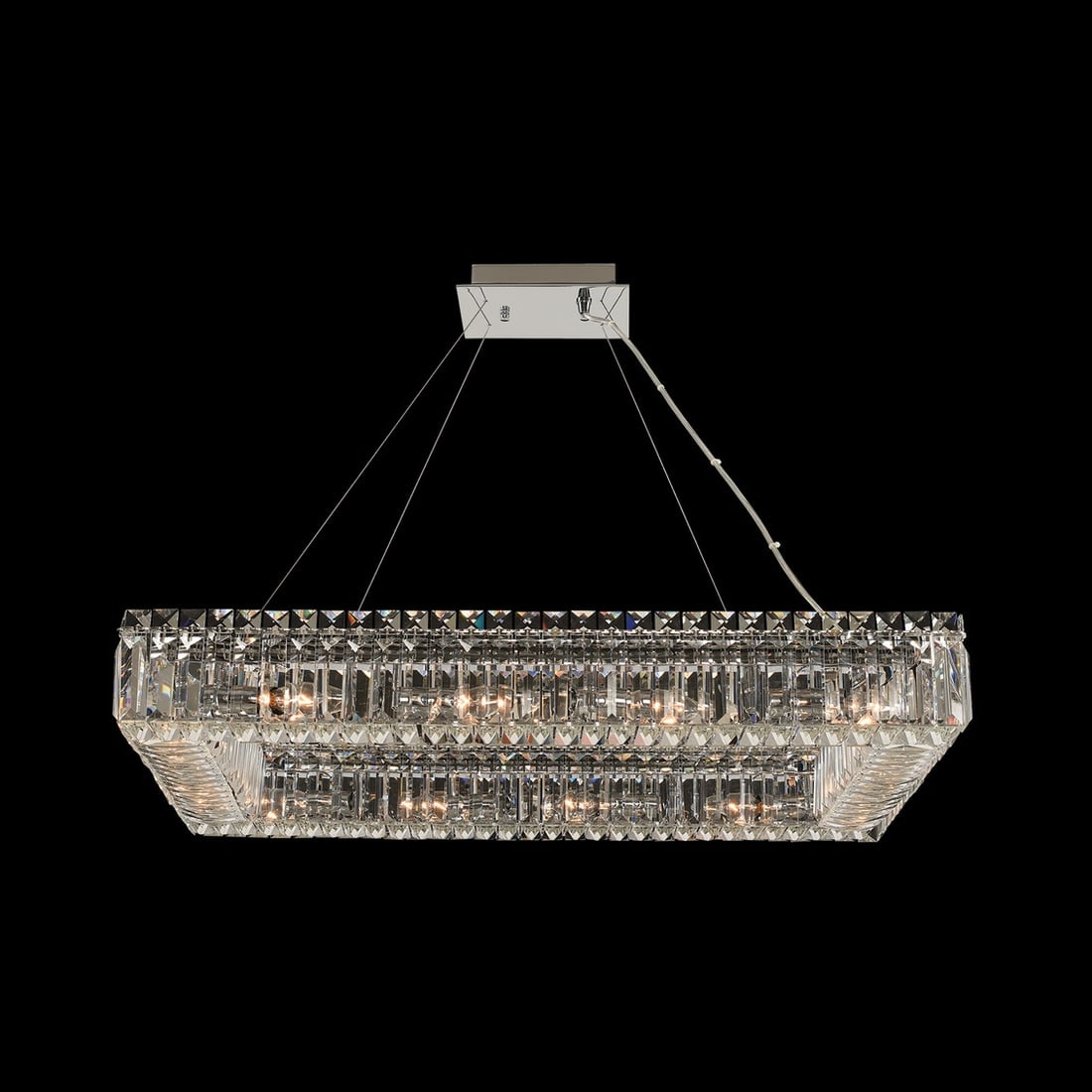 Kalco Baguette Modern Chrome Chandelier Rectangular 12 Bulb Dimmable: Kalco Baguette Modern Chrome Chandelier Rectangular 12 Bulb Dimmable Illuminate your space with this stunning modern chandelier, featuring a sleek chrome finish and clear crystal accents. Designed for