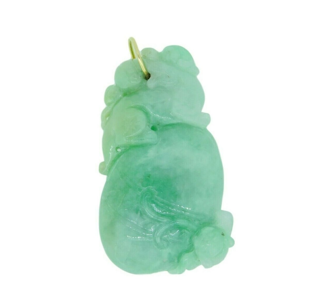 14k Yellow Gold Large Grade A Carved Jade Pendant Mason Kay Certified (1 of 9)