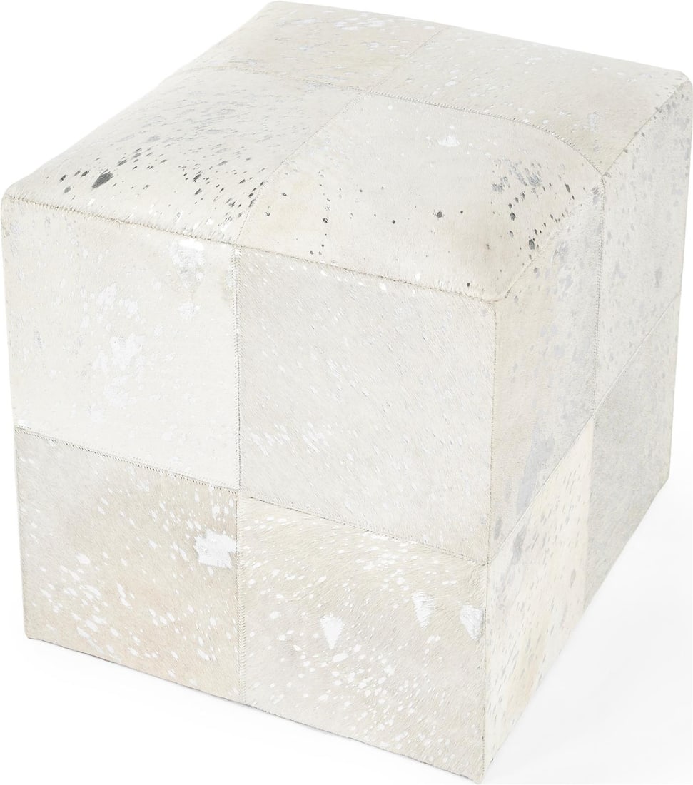 Butler Contemporary White Leather Ottoman Modern Style 19.75H 18.25W 18.25D: Butler Contemporary White Leather Ottoman Modern Style 19.75H 18.25W 18.25D Elevate your home decor with this Contemporary White Leather Ottoman. Crafted from mango wood and teak rattan, this stylish