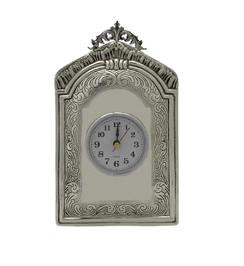 Handmade 925 Sterling Silver Leaf Design Quartz Table Clock (1 of 4)