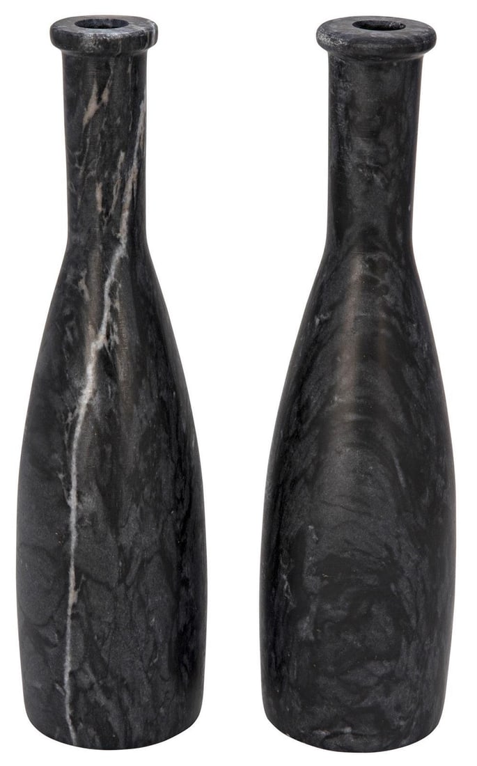Noir Moris Black Marble Candle Holders 13in Waxed Finish: Noir Moris Black Marble Candle Holders 13in Waxed Finish Enhance your home decor with these Traditional Style Black Marble Candle Holders, crafted from exquisite Night Snow Marble. Featuring a sleek w