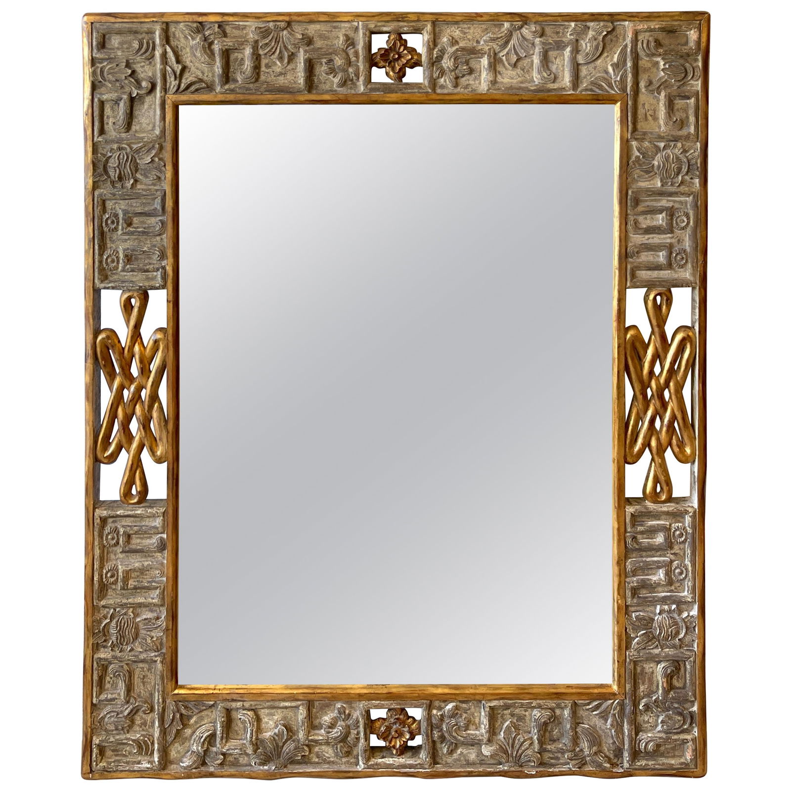 James Mont Style French Modern Gilt Silver Wood Mirror 58.5 x 47.5 (1 of 11)