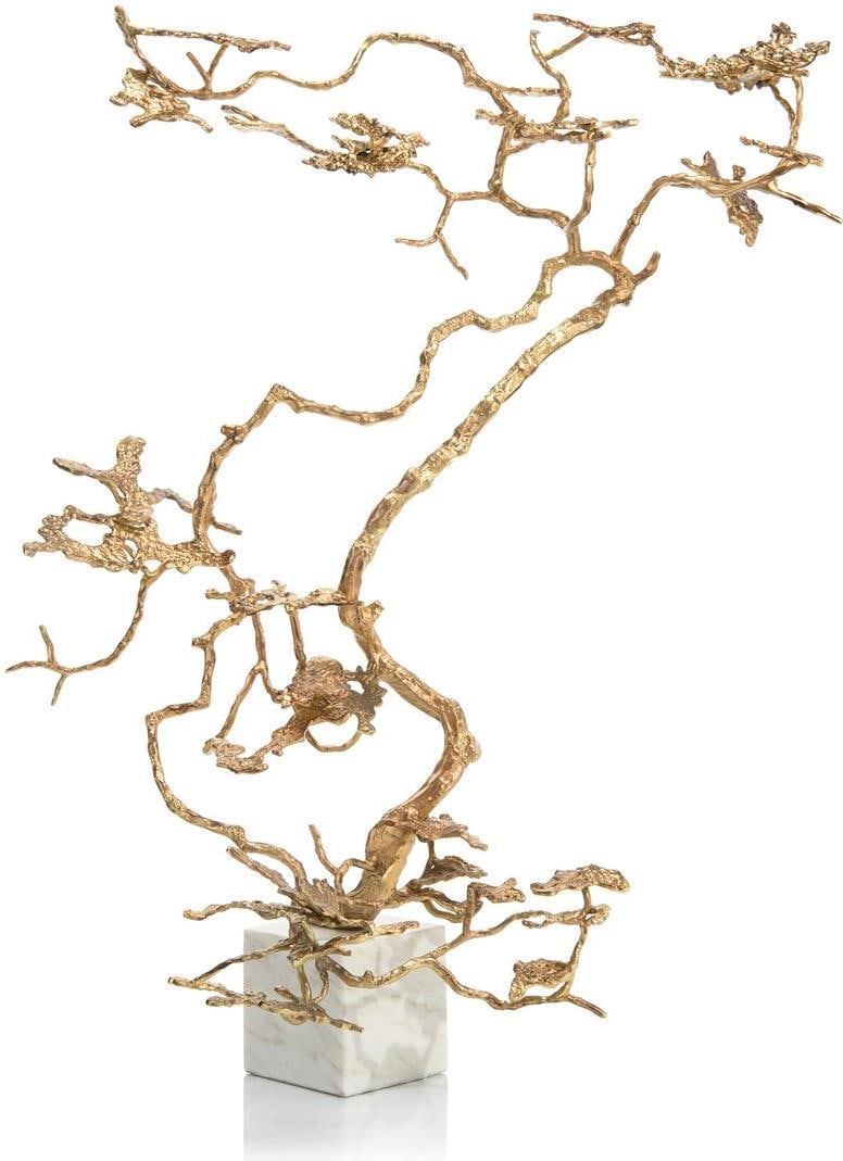 John-Richard Gold Bonsai Tree Sculpture on Marble Base 45.25H: John-Richard Gold Bonsai Tree Sculpture on Marble Base 45.25H This exquisite Gold Bonsai Tree sculpture features a striking design with a marble foundation, embodying the elegance of Asian modern styl